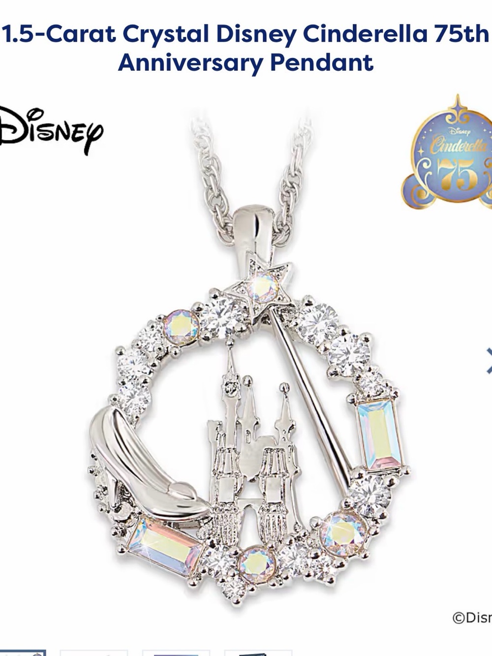 NEW NWT Disney Silver Crystal Cinderella Castle Pendant Necklace - Picture 3 of 6